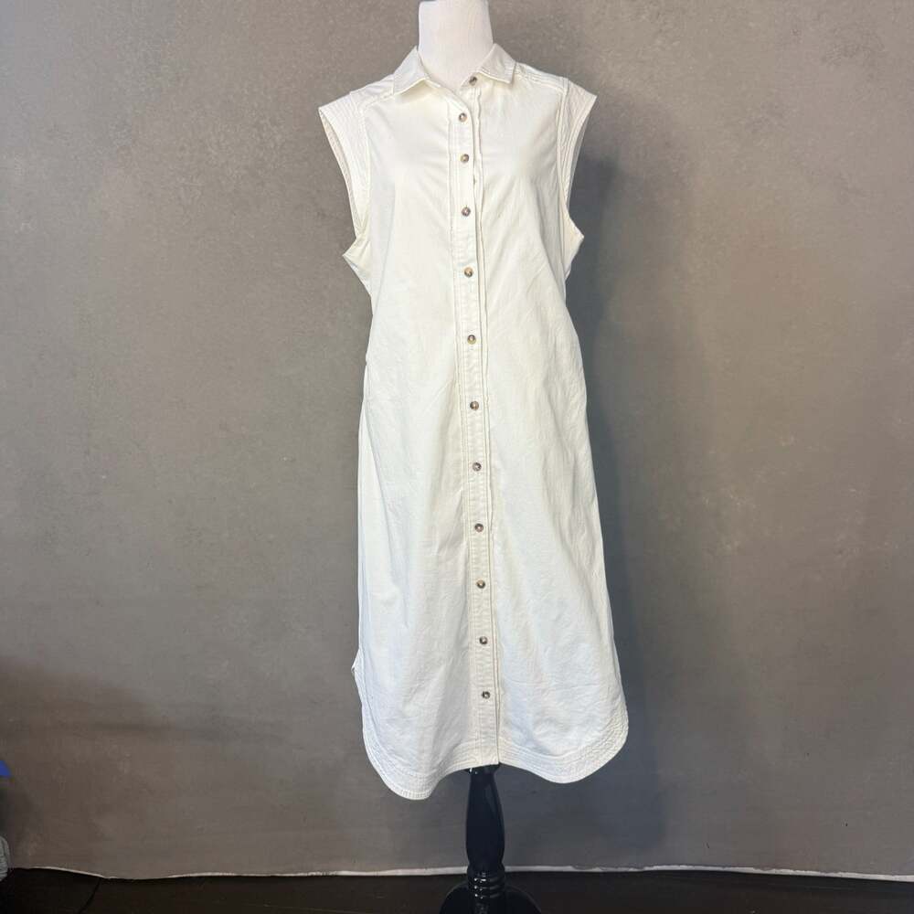 Pilcro Anthropologie White Denim Sleeveless Shirt Dress Womens Size 12